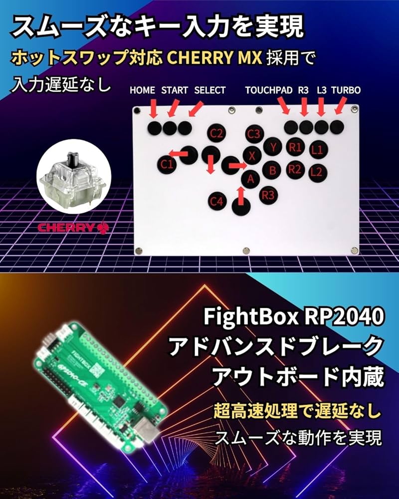 レバーレスFightBox ボタン増設済み FightBox（ファイトボックス） FightBox F8 R3L3 オールボタン